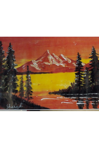 Golden lake mountains (Paper) with frame (18"X30") Golden lake mountains (Paper) with frame (18"X30")